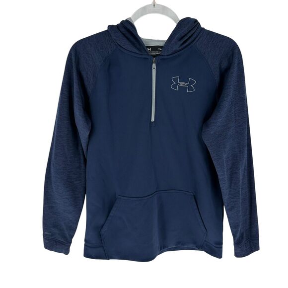 Under Armour Hoodie Youth XL Navy 1/4 Zip Cold Gear Storm Pullover Loose Fit - Picture 1 of 14